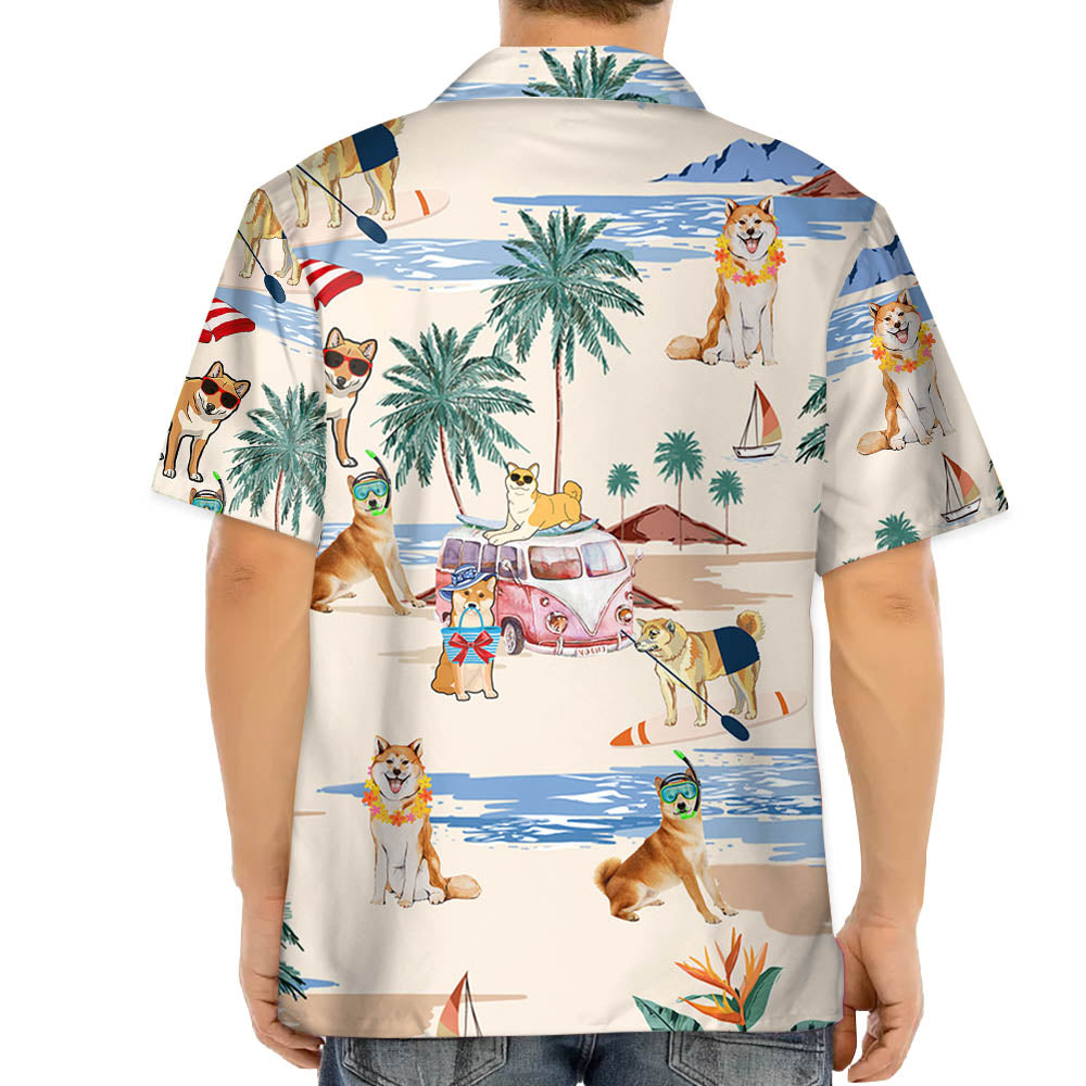 Shiba Inu Summer Beach Hawaiian Shirt, Hawaiian Shirts For Men Short Sleeve Aloha Beach Shirt