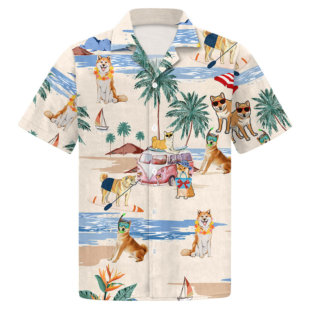 Shiba Inu Summer Beach Hawaiian Shirt, Hawaiian Shirts For Men Short Sleeve Aloha Beach Shirt