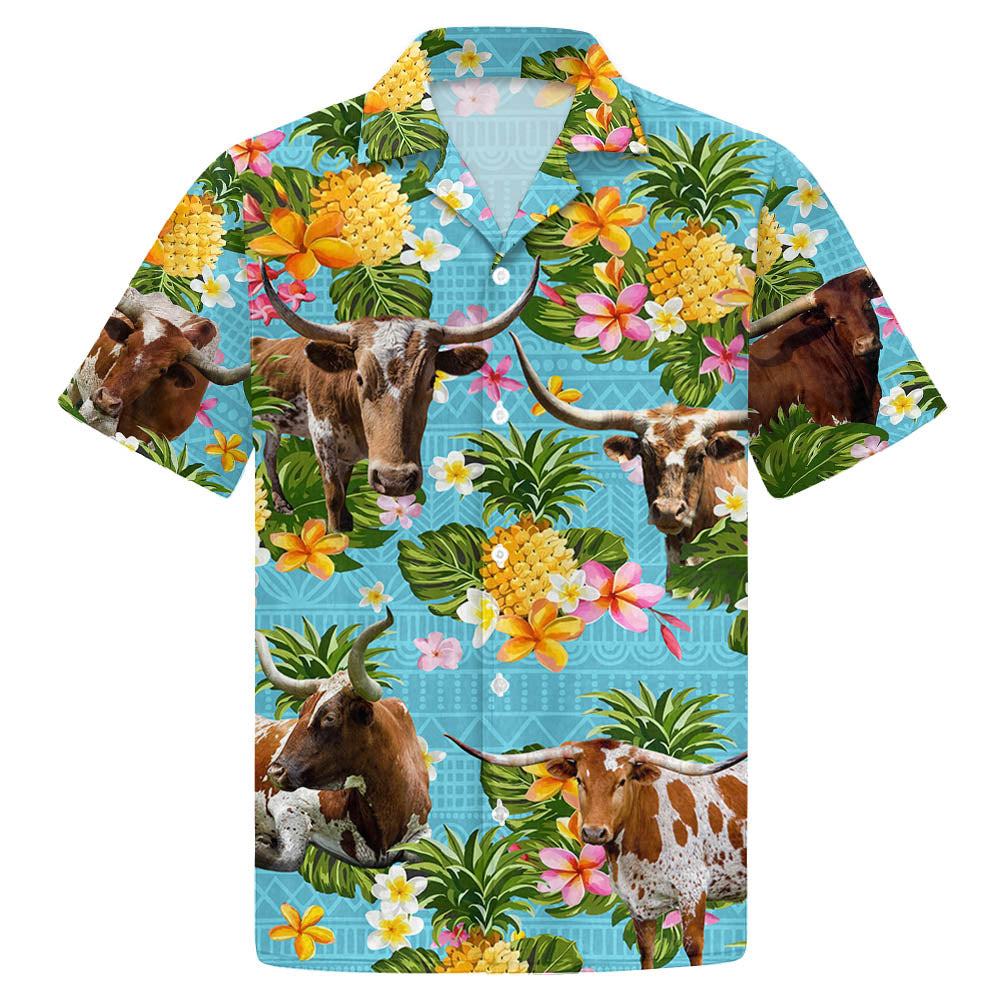 Tx Longhorn Cattle Lovers Pineapple Hawaiian Shirt