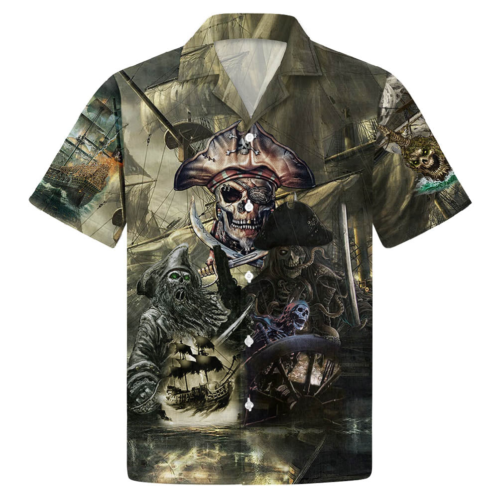 Caribbean Skull Pirate Ghost Ship Hawaiian Shirt