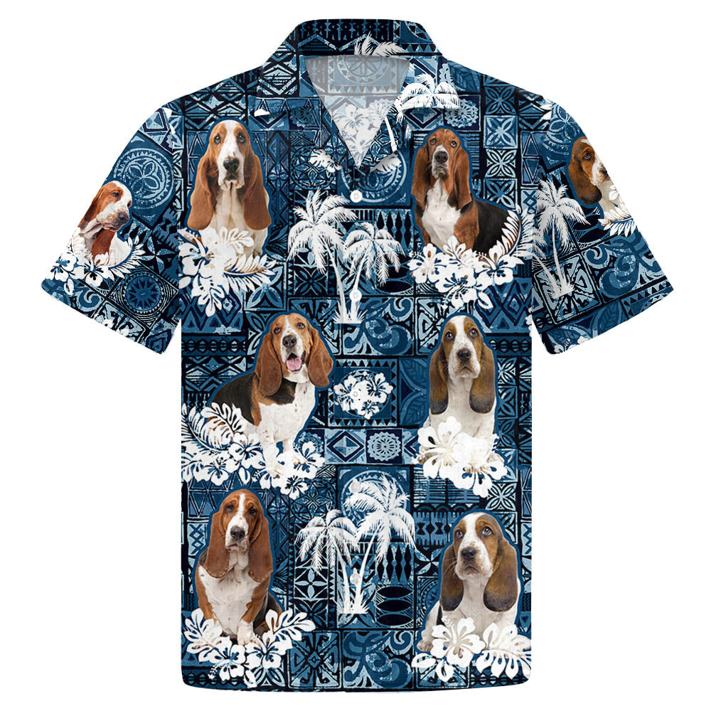Basset Hound Hawaiian Style Blue Shirt Gift For Basset Hound Mom, Basset Hound Dad