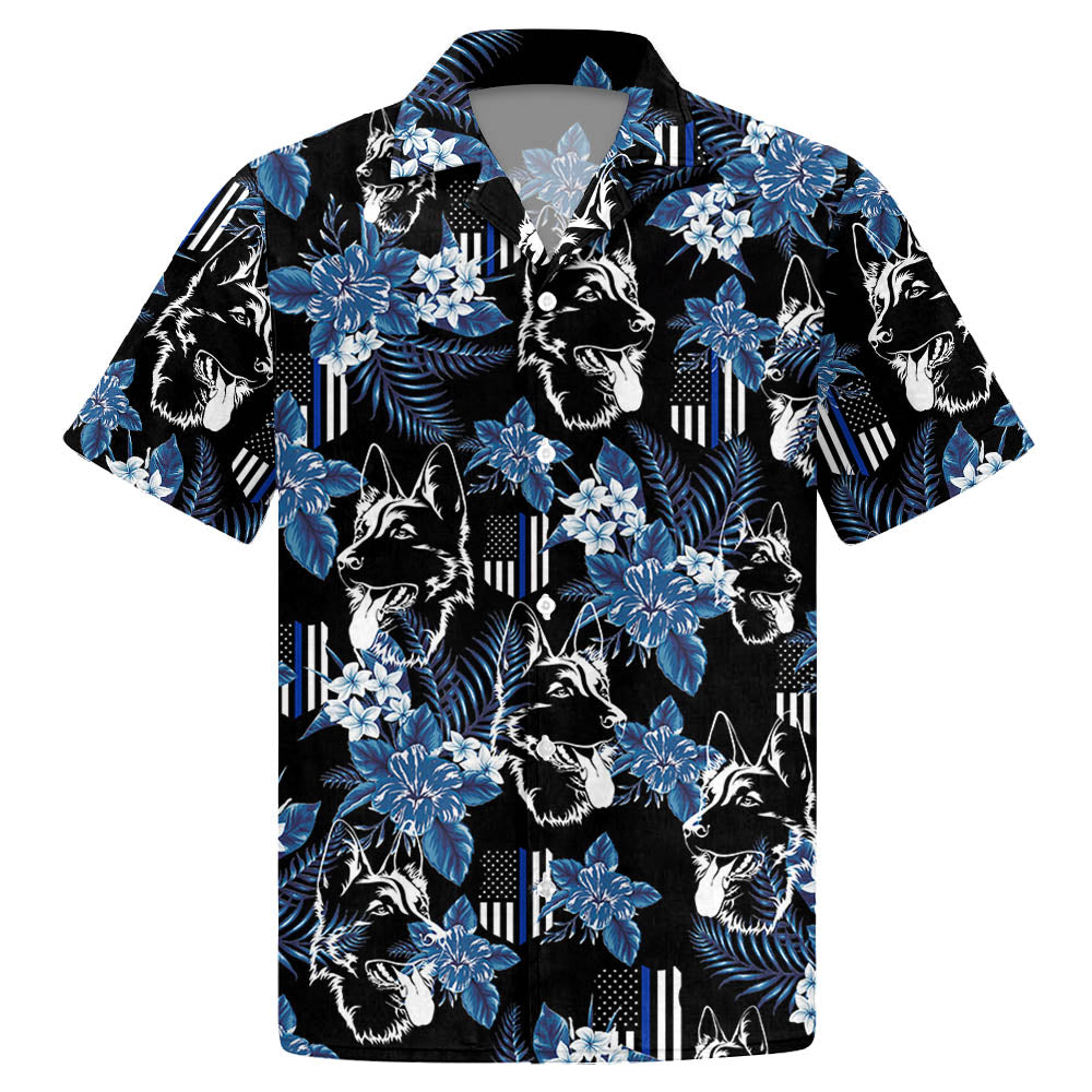 Thin Blue Line Hawaiian Shirt German Shepherd Police Seamless Pattern Hawaiian Shirt