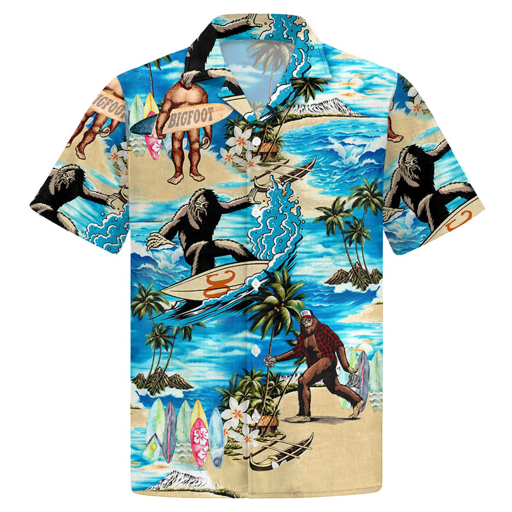 Summer 3D Bigfoot Hawaiian Shirt, Hawaiian Shirts For Men Short Sleeve Aloha Beach Shirt