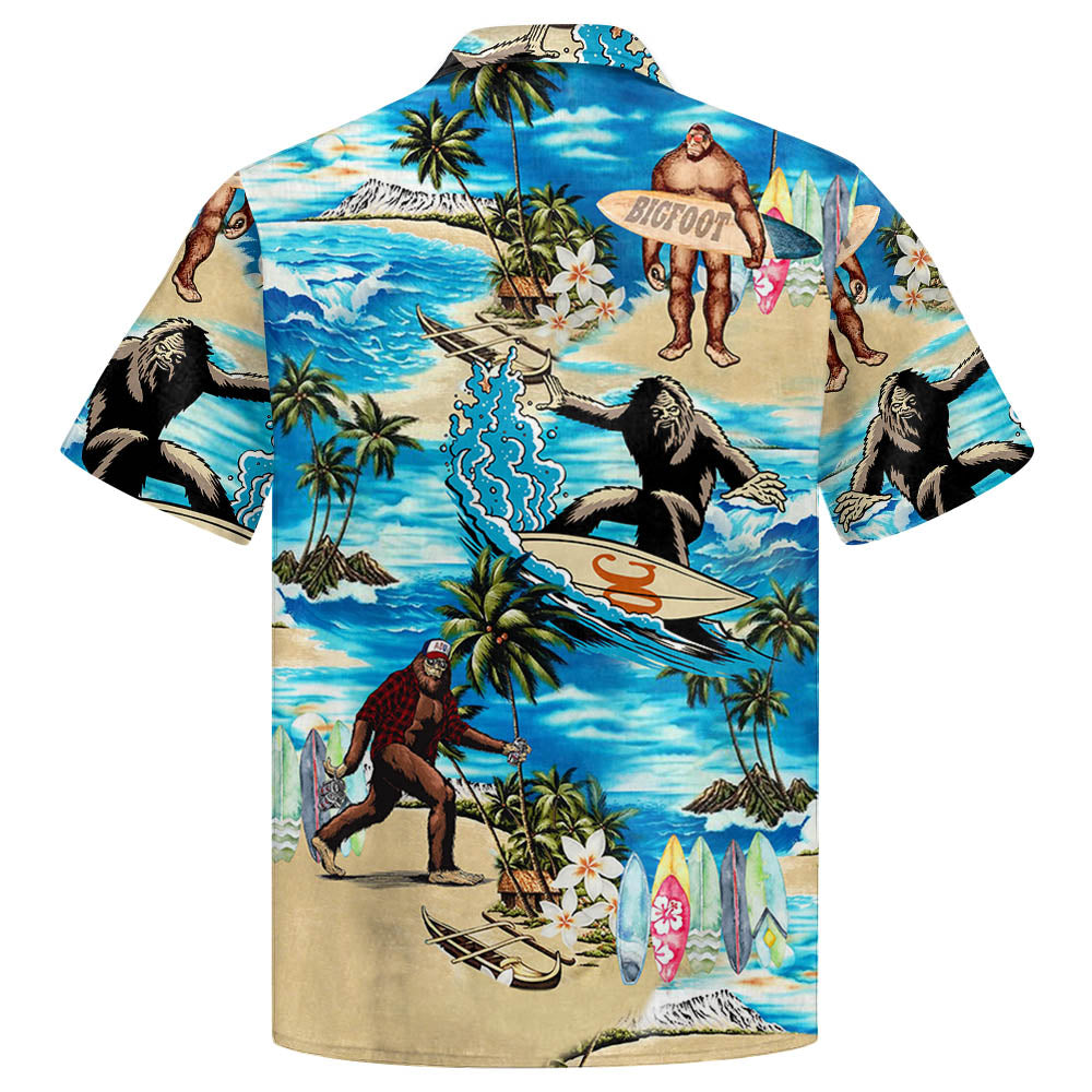 Summer 3D Bigfoot Hawaiian Shirt, Hawaiian Shirts For Men Short Sleeve Aloha Beach Shirt