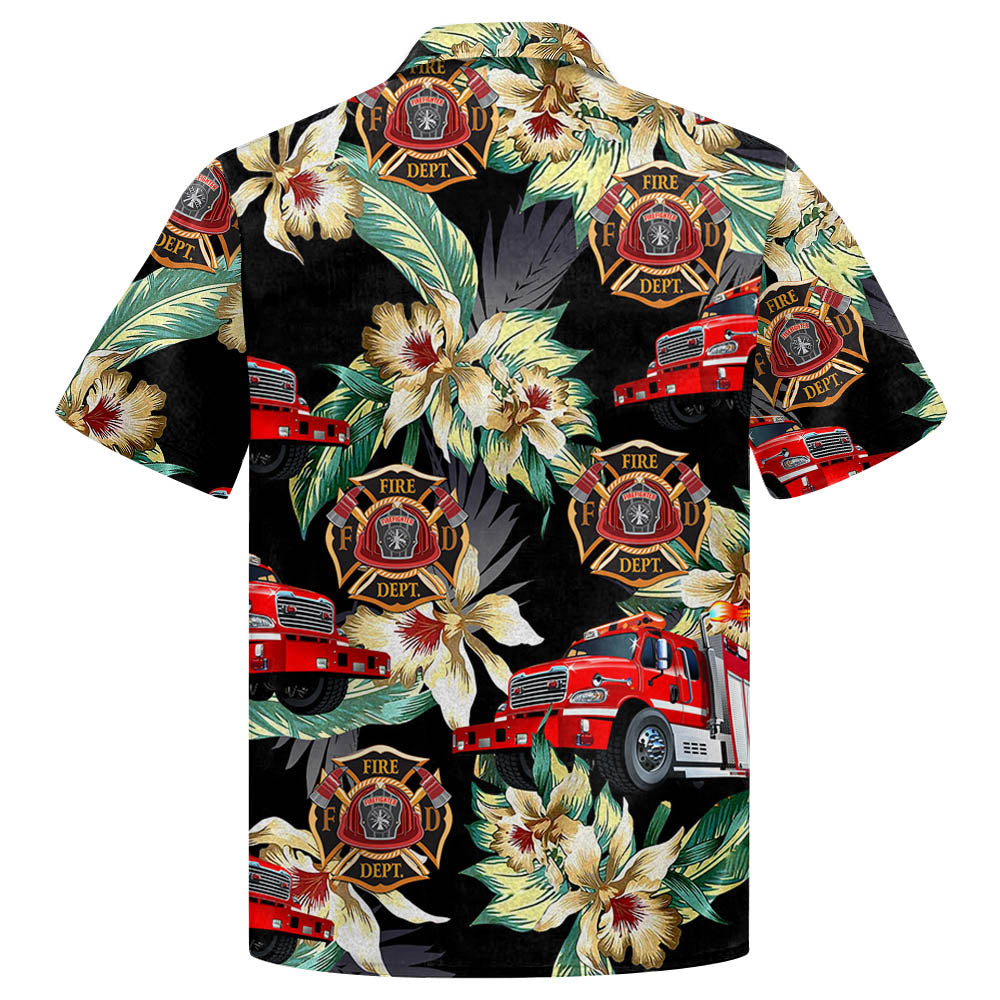 Interest Family Firefighter Floral Vintage Hawaiian Shirt, Summer Hawaiian Shirts for Men, Women Aloha Beach Shirt