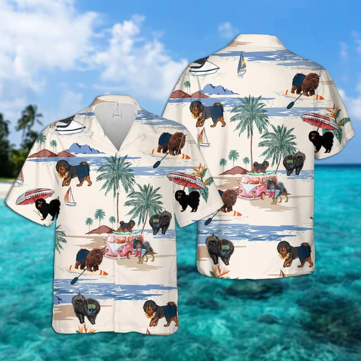 Tibetan Mastiff Summer Beach Hawaiian Shirt, Hawaiian Shirts For Men Short Sleeve Aloha Beach Shirt