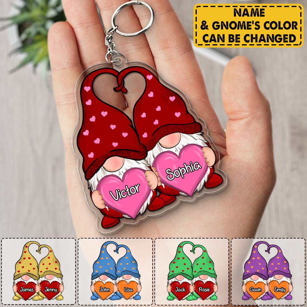 Keychain For Couple Lover - Gift For Husband Wife - Valentine Gnome With Heart Keychain Ph99