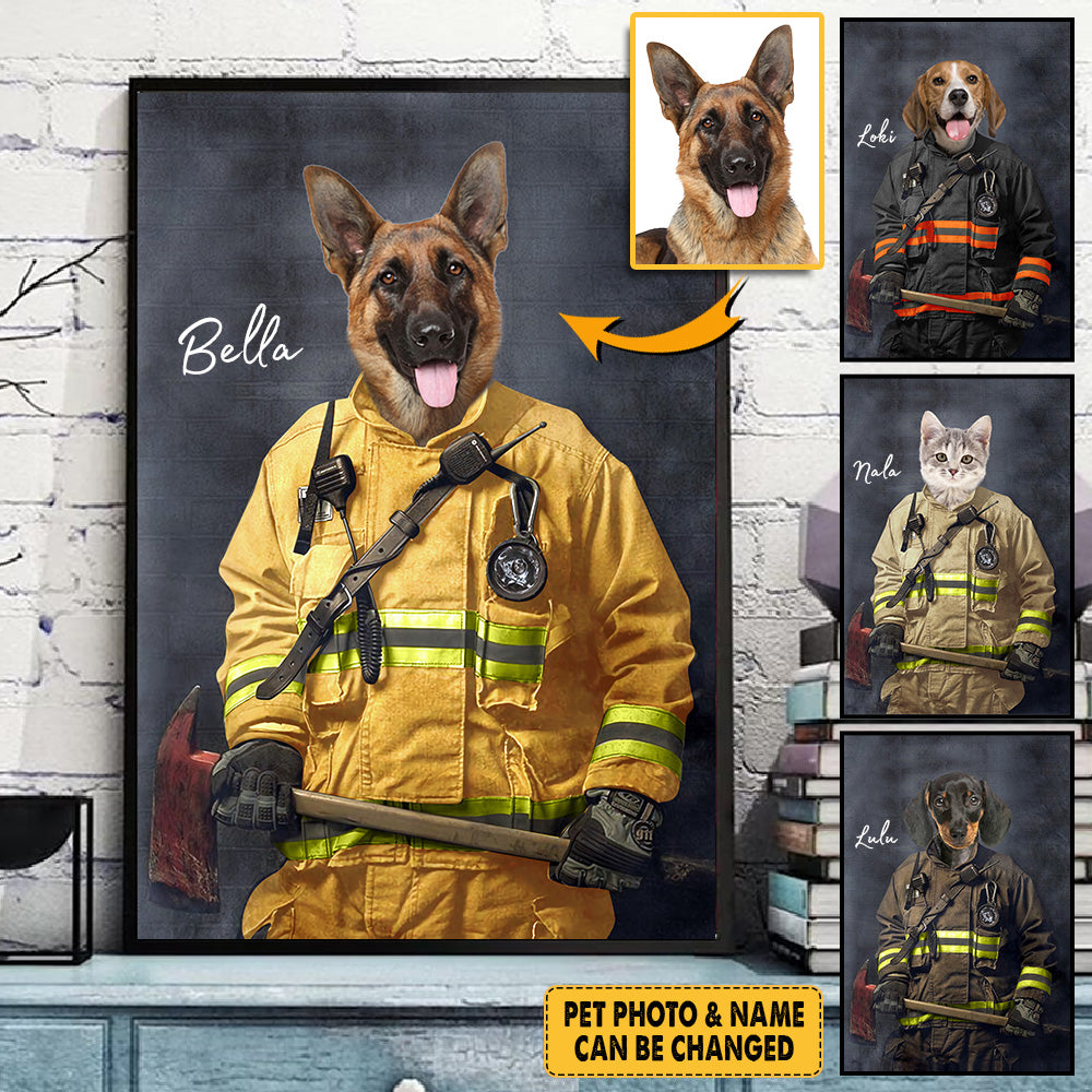 Custom Firefighter Pet Portrait Custom Firefighter Animal Portrait - Custom Firefighter Dog Portrait - Funny And Unique Portrait K1702