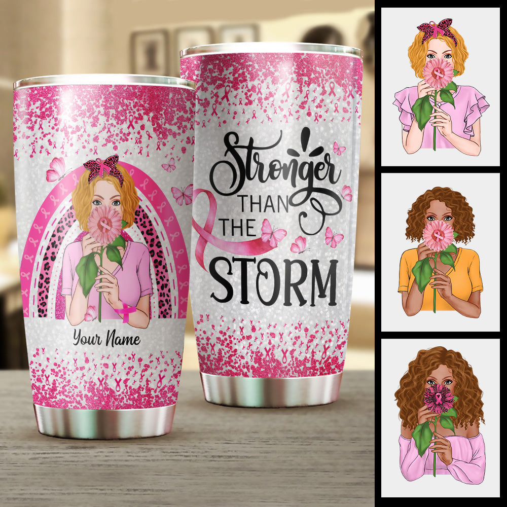 Stronger Than The Storm, Personalized Tumbler For October Girl, Name And Character Can Be Changed