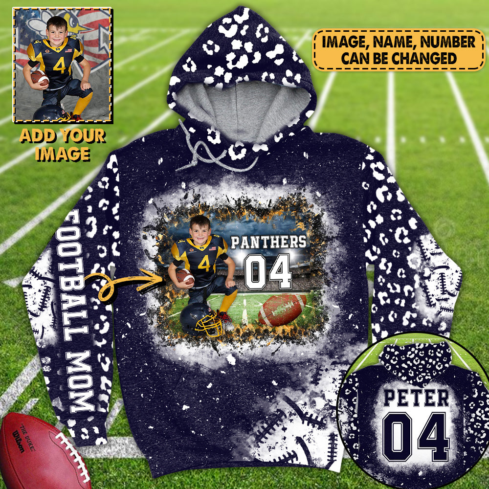 Personalized Bleached Hoodie Shirt Custom Photo Player, Name & Number Player Football Bleached Shirt K1702