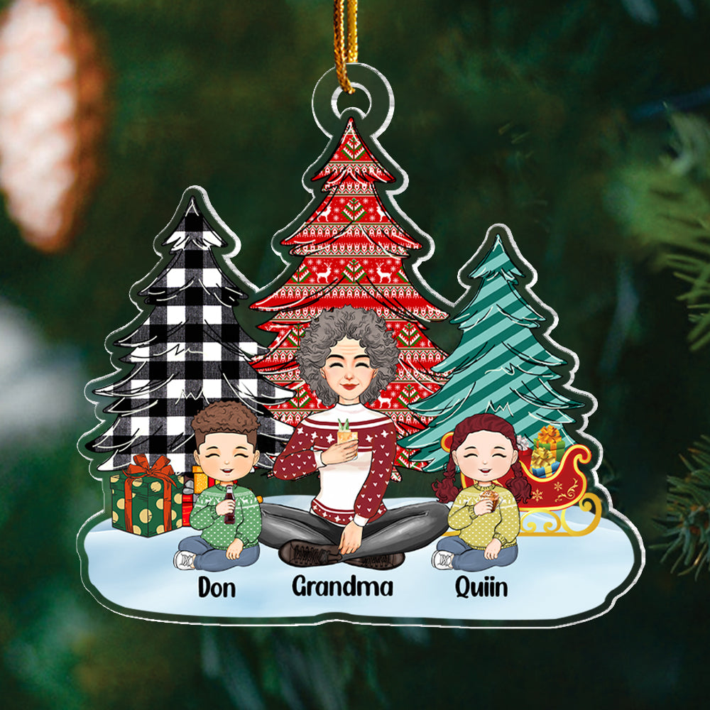 Pattern Christmas Tree Grandma Grandkids - Personalized Acrylic Ornament