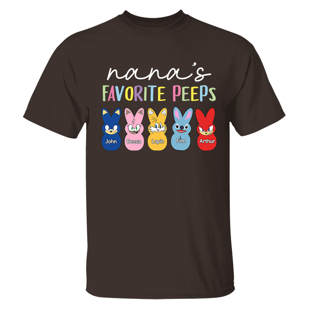 Nana's Favorite Peeps Easter Shirt, Personalized Grandchild Name T-shirt, Custom Funny Tee For Grandma, Cute Bunny Nana Mom Gift