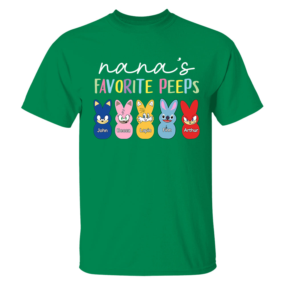 Nana's Favorite Peeps Easter Shirt, Personalized Grandchild Name T-shirt, Custom Funny Tee For Grandma, Cute Bunny Nana Mom Gift
