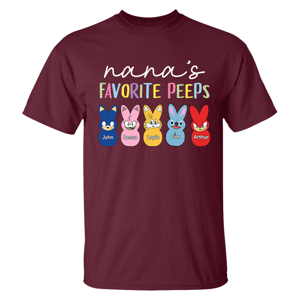 Nana's Favorite Peeps Easter Shirt, Personalized Grandchild Name T-shirt, Custom Funny Tee For Grandma, Cute Bunny Nana Mom Gift