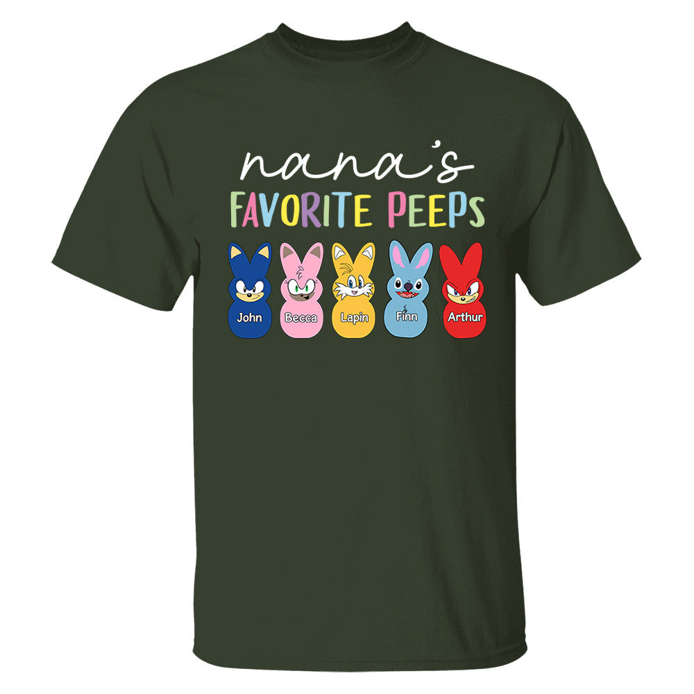 Nana's Favorite Peeps Easter Shirt, Personalized Grandchild Name T-shirt, Custom Funny Tee For Grandma, Cute Bunny Nana Mom Gift
