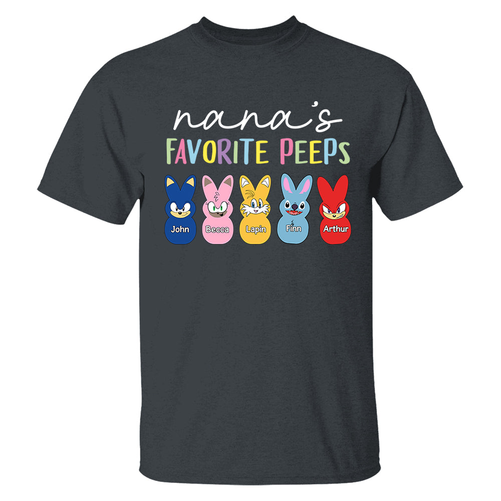 Nana's Favorite Peeps Easter Shirt, Personalized Grandchild Name T-shirt, Custom Funny Tee For Grandma, Cute Bunny Nana Mom Gift
