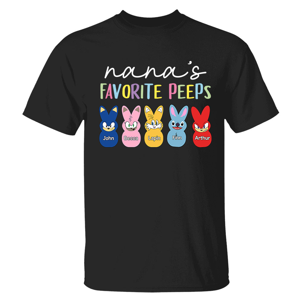 Nana's Favorite Peeps Easter Shirt, Personalized Grandchild Name T-shirt, Custom Funny Tee For Grandma, Cute Bunny Nana Mom Gift