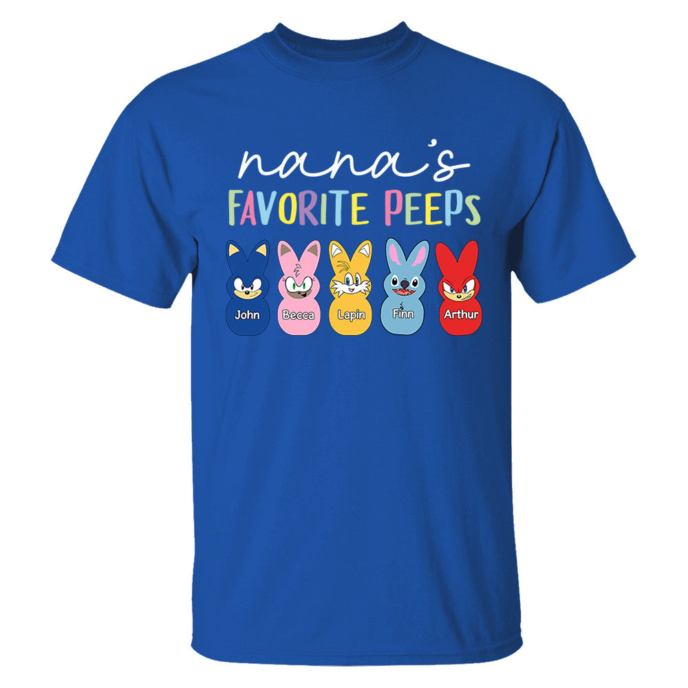 Nana's Favorite Peeps Easter Shirt, Personalized Grandchild Name T-shirt, Custom Funny Tee For Grandma, Cute Bunny Nana Mom Gift