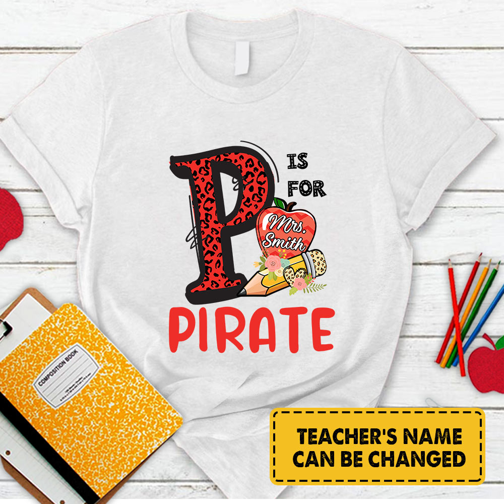 Personalized Pirate Colorful Leopard Shirt Teacher T-Shirt