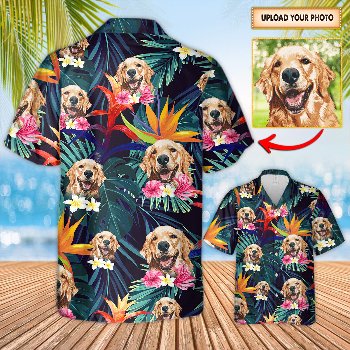 Personalized Golden Retriever Best Dog Dad Ever Tropical Pattern Print 3D All Over Print Hawaiian Shirts For Golden Retriever Lover Ht95