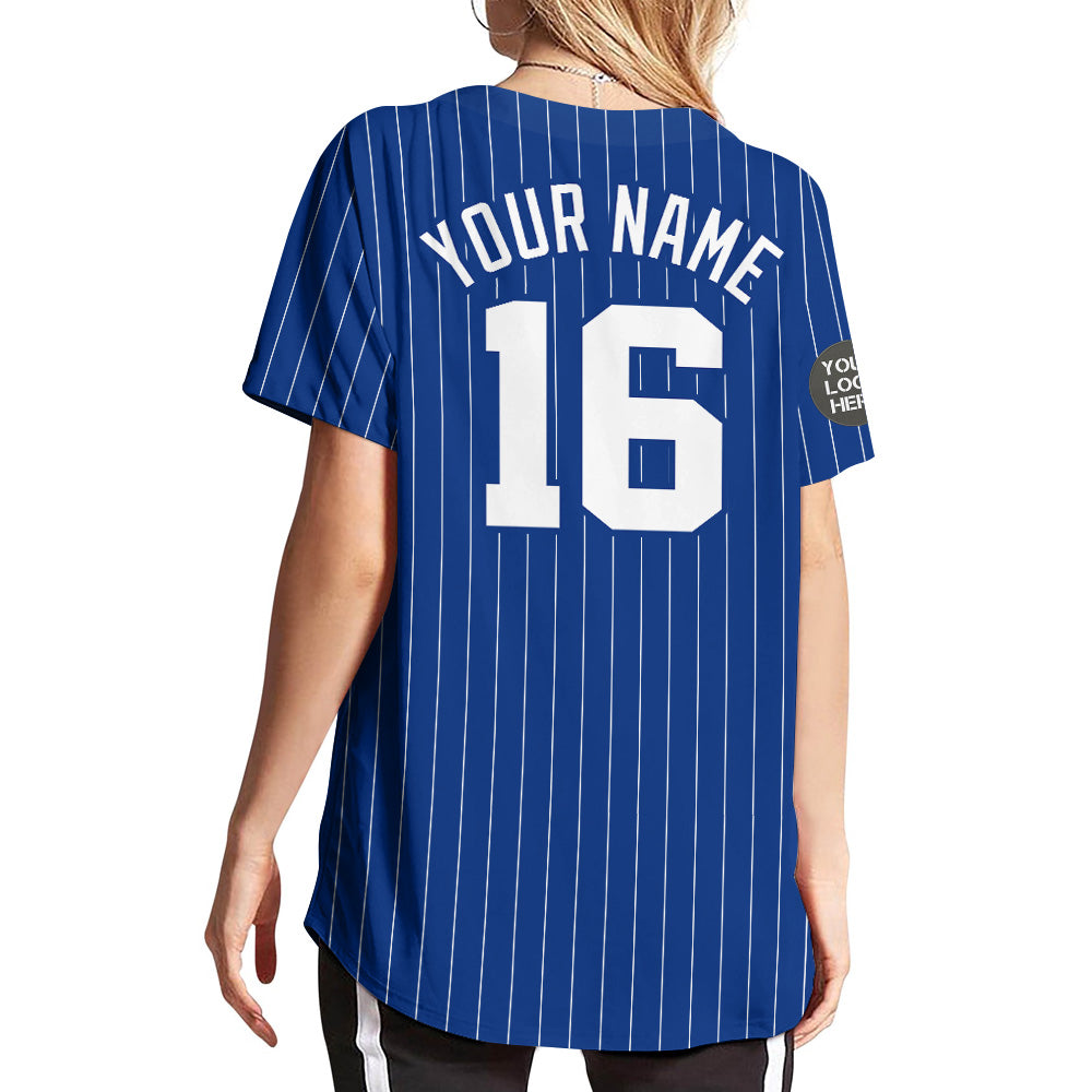 Custom Logo Name Number Royal Blue Pinstripe Baseball Jersey