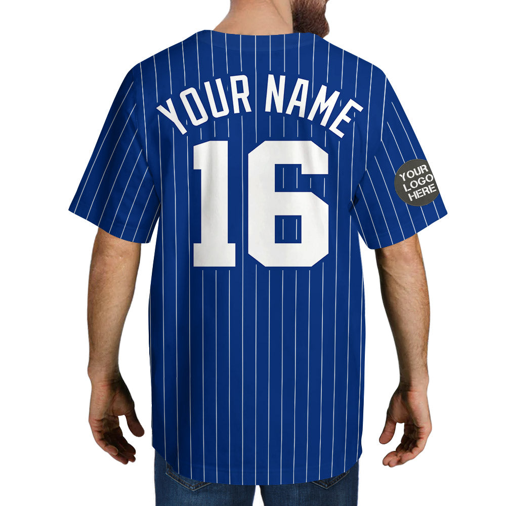 Custom Logo Name Number Royal Blue Pinstripe Baseball Jersey