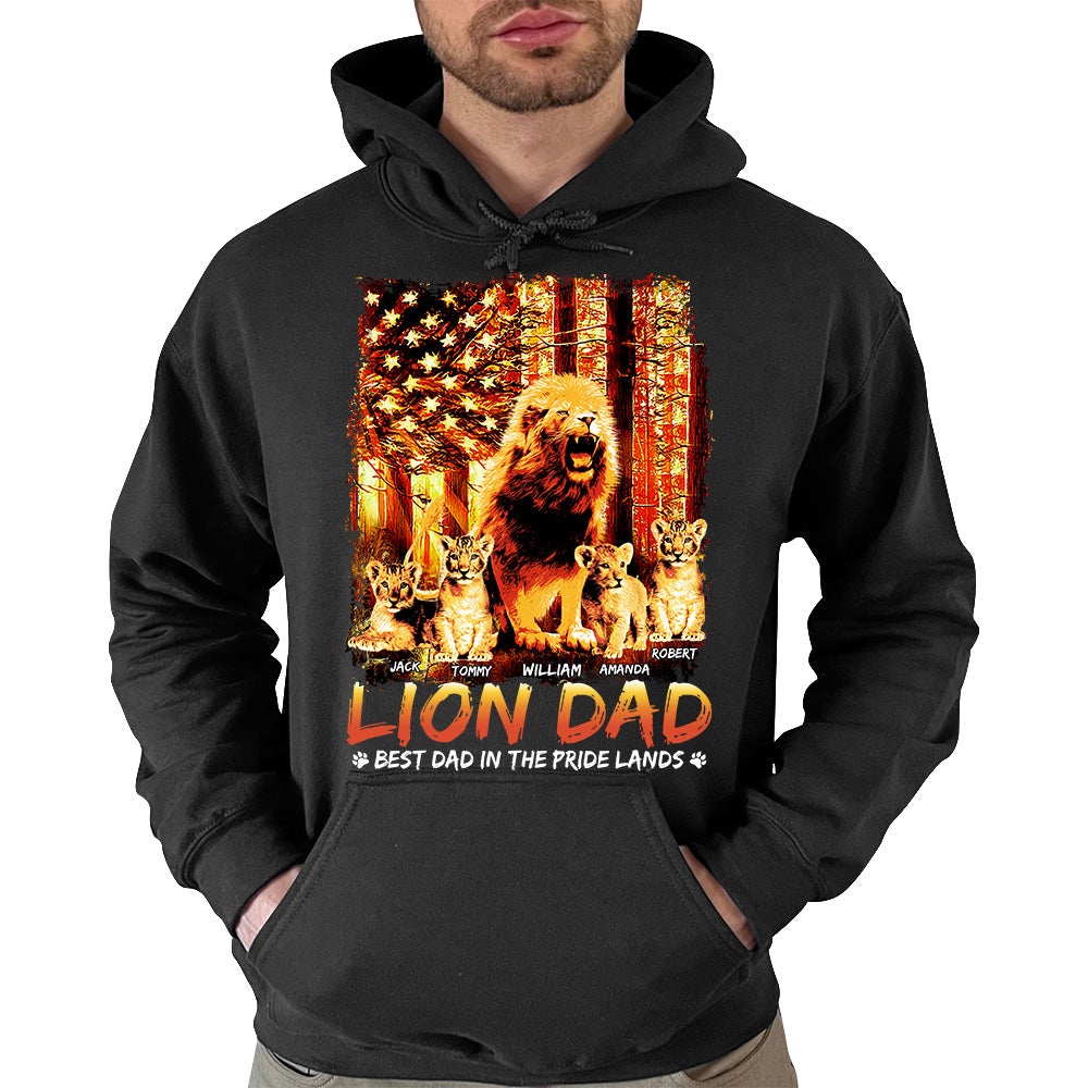 Lion Dad Best Dad In The Pride Lands The Sun American Flag Personalized Shirt For Dad Grandpa Father's Day Gift H2511