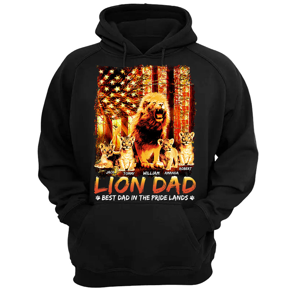 Lion Dad Best Dad In The Pride Lands The Sun American Flag Personalized Shirt For Dad Grandpa Father's Day Gift H2511