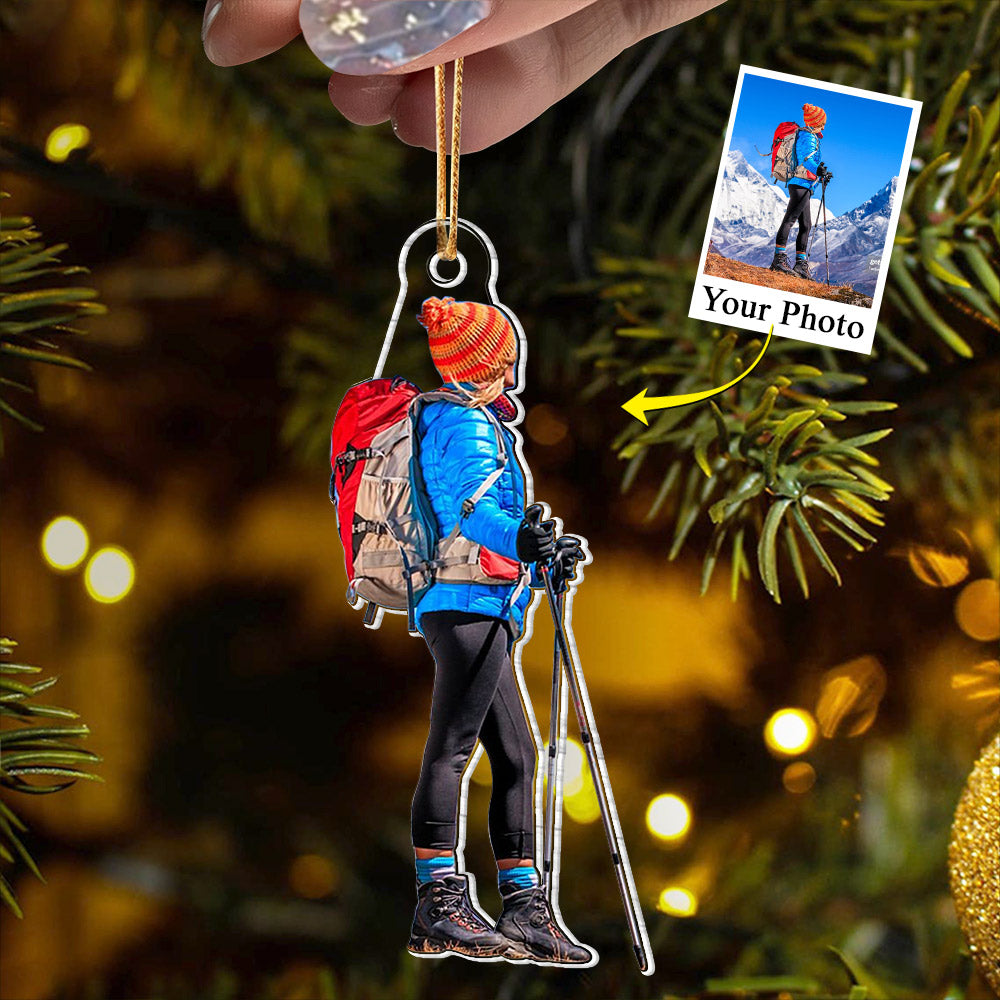 Custom Photo Acrylic Ornament Gift For Hiking Lovers - Personalized Upload Photo Acrylic Ornament For Hiking Club
