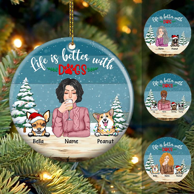 Life Is Better With Dogs Ornament Tree, Dog Mom Ornament Tree, Pet Mom Christmas Ornament, Custom Pet Name Ornament.