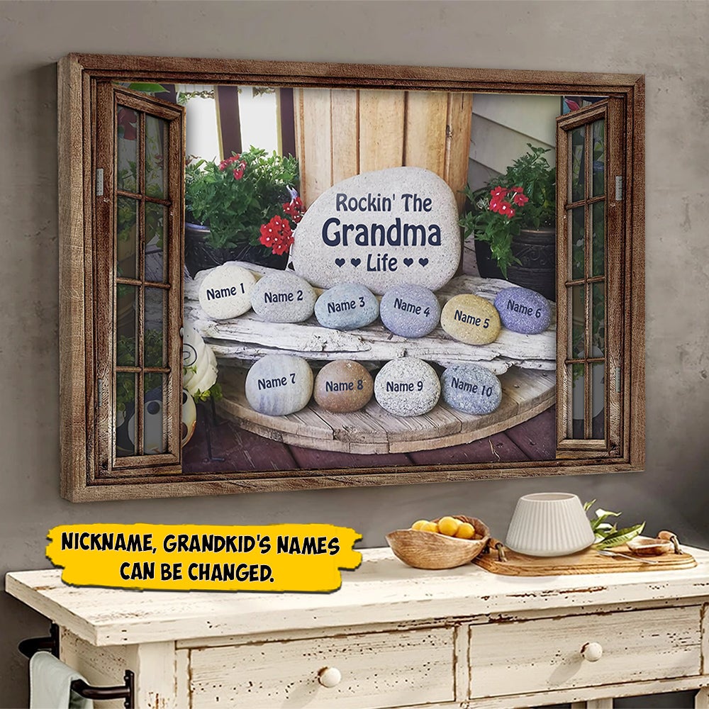 Personalized Canvas Gift For Grandma - Custom Gifts For Nana - Rockin' The Grandma Life Rock Stone Canvas