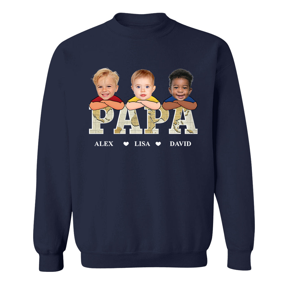 Custom Kid Face Papa Grandpa - Personalized Photo Shirt Gift For Father's Day