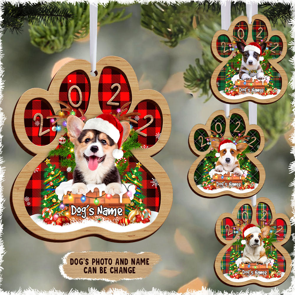 Corgi Dog Peeking Chimney 2 Layer Wooded Personalized Ornament Gift For Dog Lovers H2511