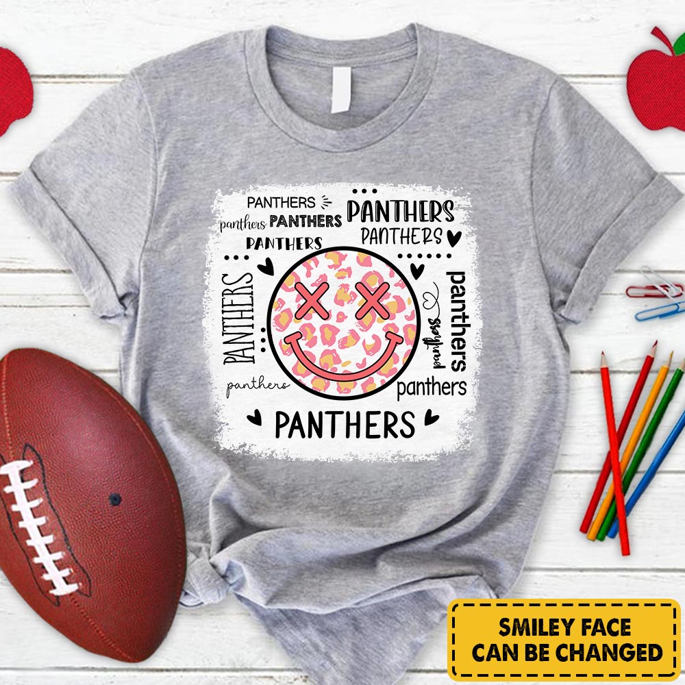 Personalized Panthers Colorful Leopard Smiley Face T-Shirt For Teacher