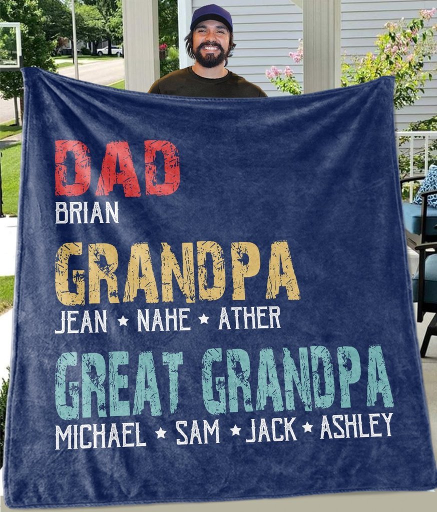 Dad Grandpa Great Grandpa Vintage Custom Name Blanket Gift For Grandpa