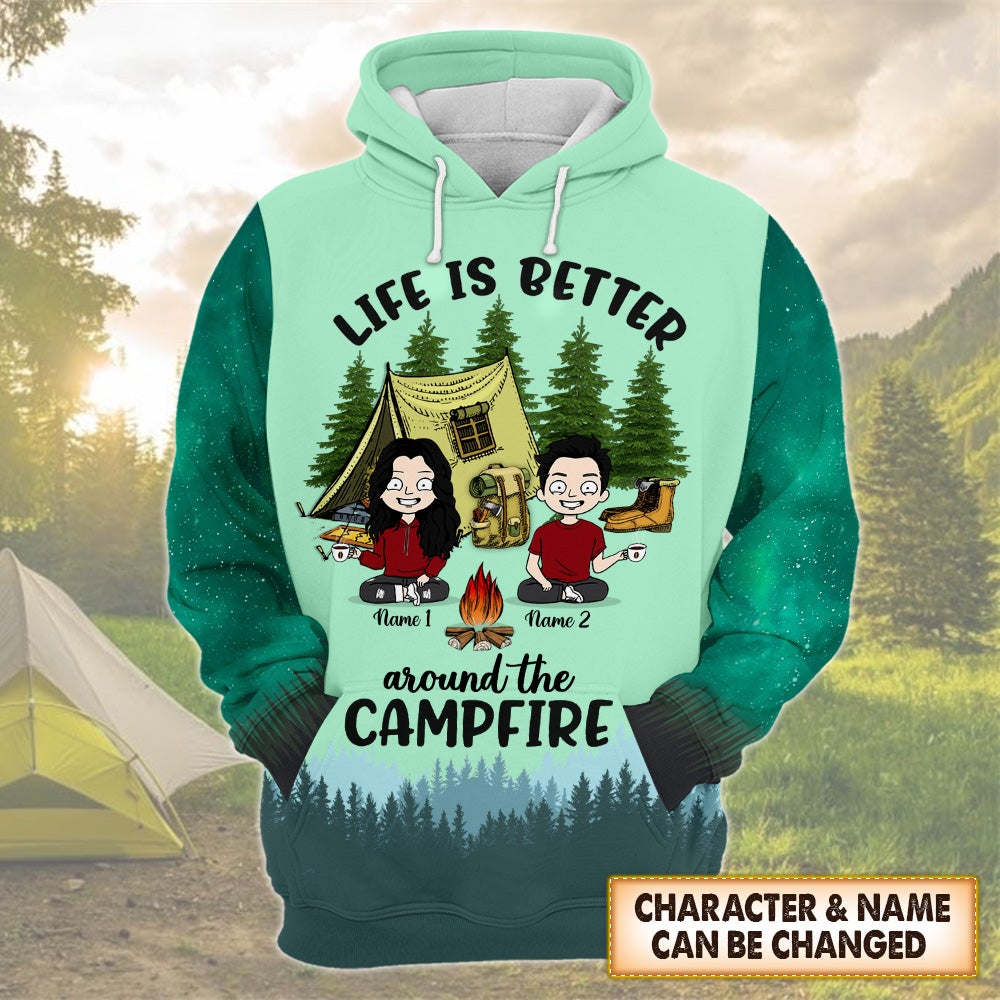 Personalized Couple Camping 3D Shirt Life Is Better Around The Campfire Camping 3D All Over Print Shirt Hoodie Zip Hoodie