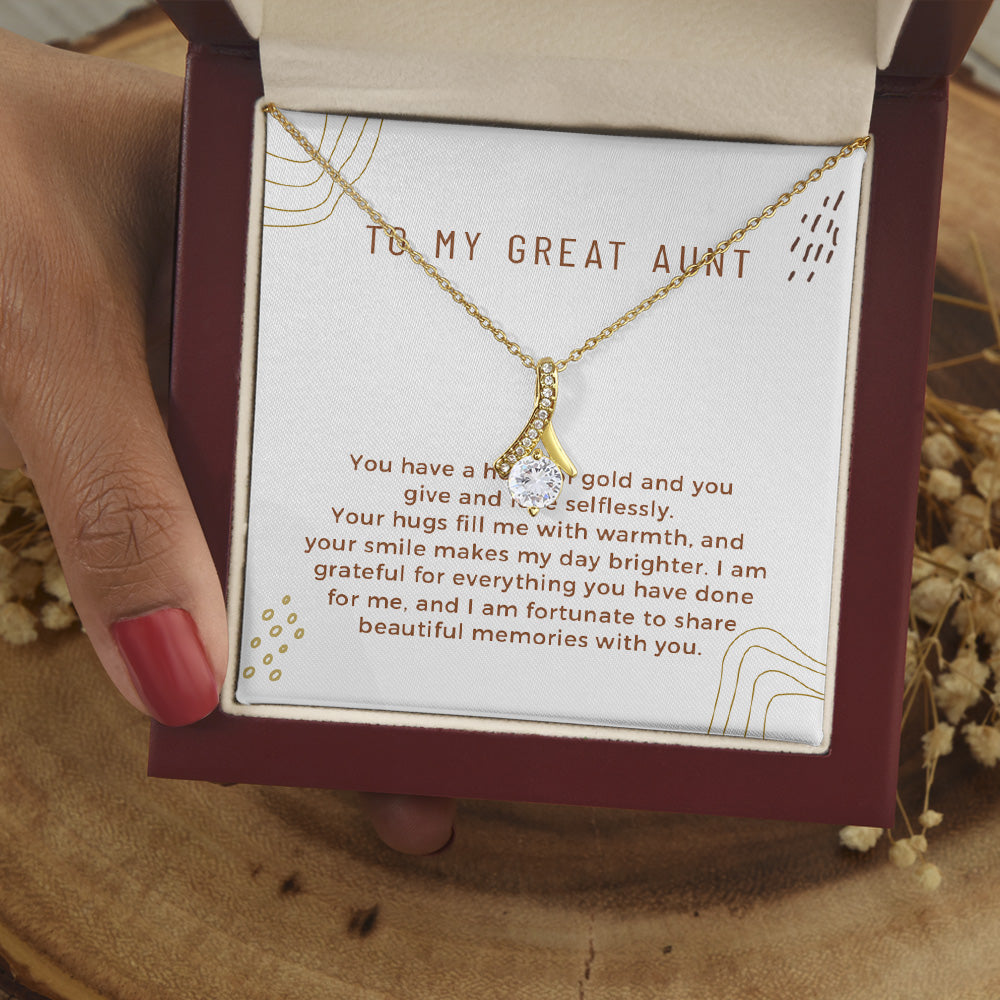 Personalized To My Great Aunt Alluring Beauty Necklace Gifts For Aunt From Niece Nephew With Message Card - Your Hugs Fill Me With Warmth