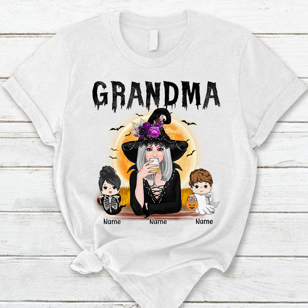 Grandma Mom Witch With Grandkids Halloween Personalized Shirt