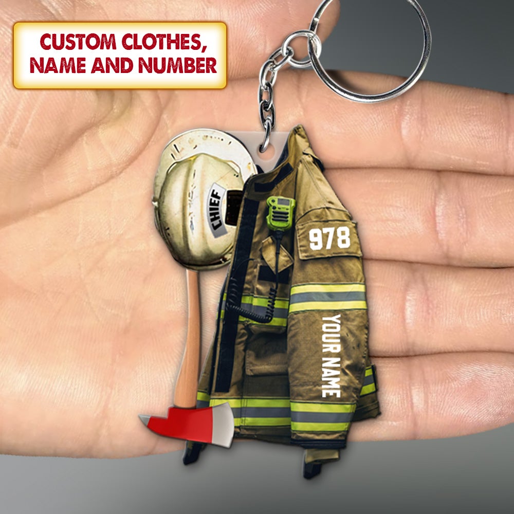 Personalized Firefighter Armor And Helmet Flat Acrylic Keychain