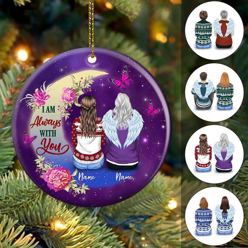 I Am Always With You Crescent Moon Galaxy Memorial Ornament, Memorial Family Christmas Ornament, I Will Hold You In My Heart Memorial Ornament.