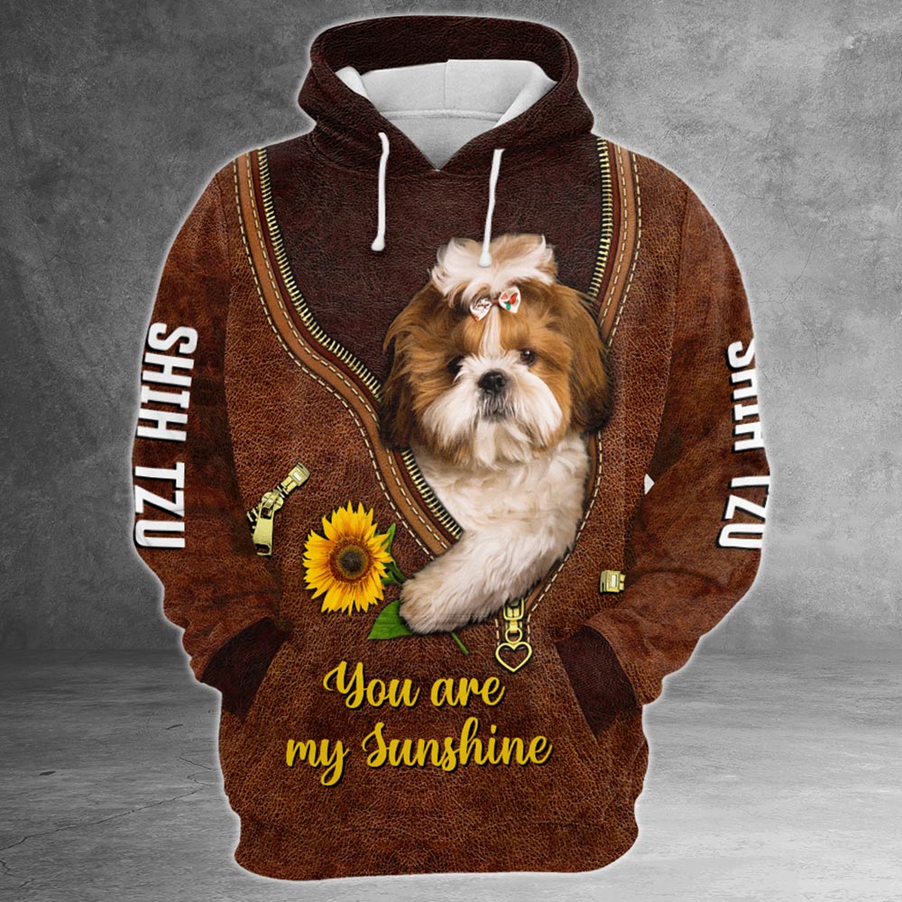 Shih Tzu Sunflower You Are My Sunshine Shirt For Shih Tzu Lovers - Shih Tzu All Over Print Leather Pattern Shirt For Dog Lovers