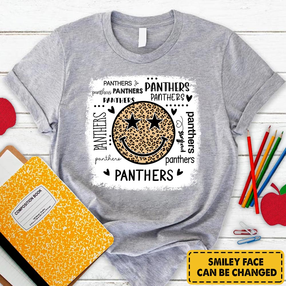 Personalized Panthers Leopard Smiley Face T-Shirt For Teacher