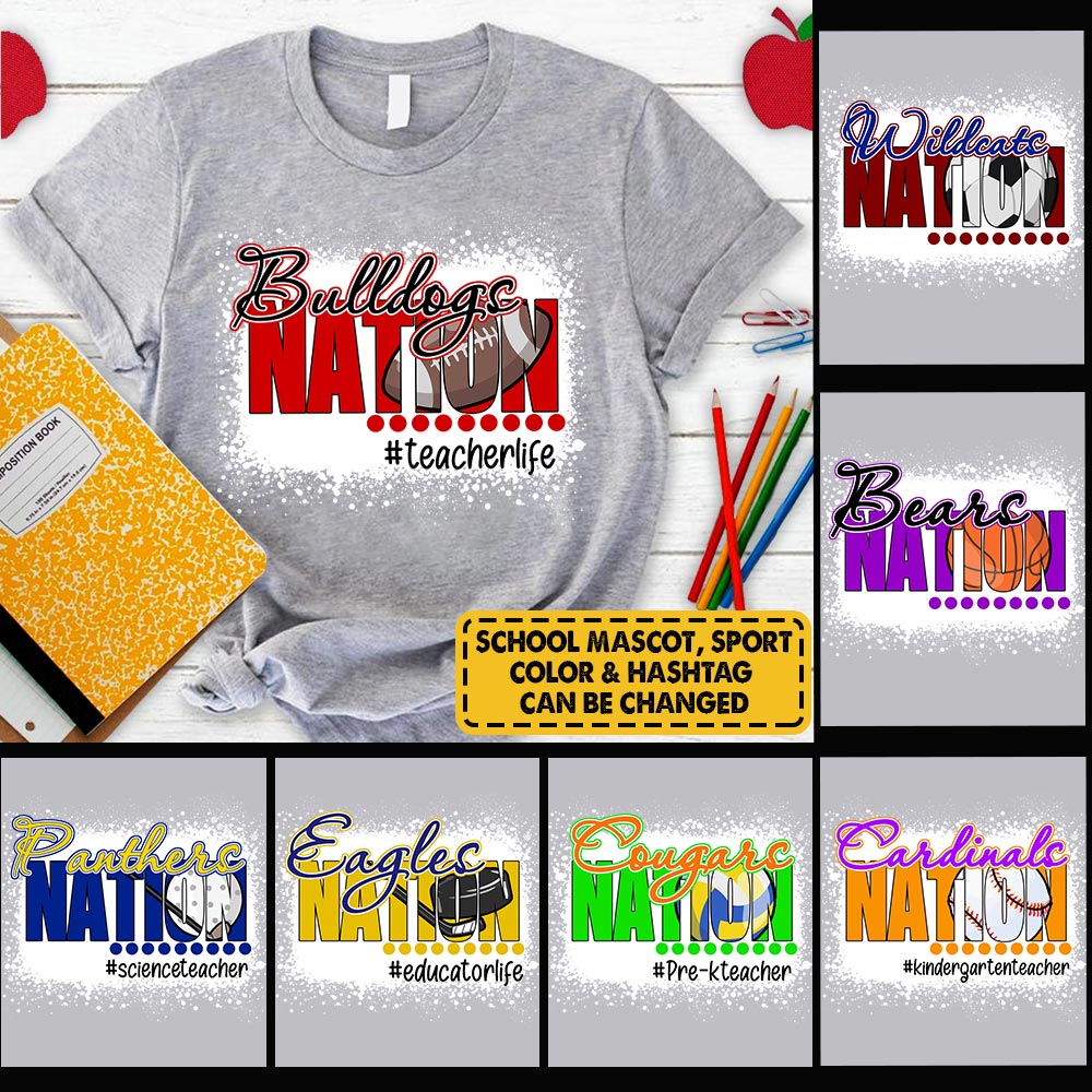 Personalized School Mascot Nation T-Shirt For Teacher