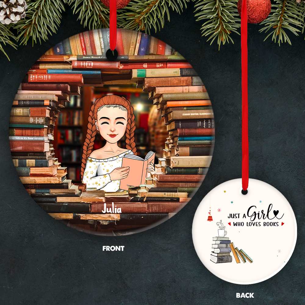 Just A Girl Who Loves Books Personalized Bookshelf Ornament - Girl Reading Book Ornament TT01