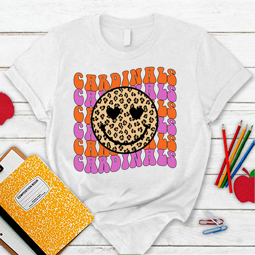Personalized Cardinals Leopard Smiley Face T-Shirt For Teacher