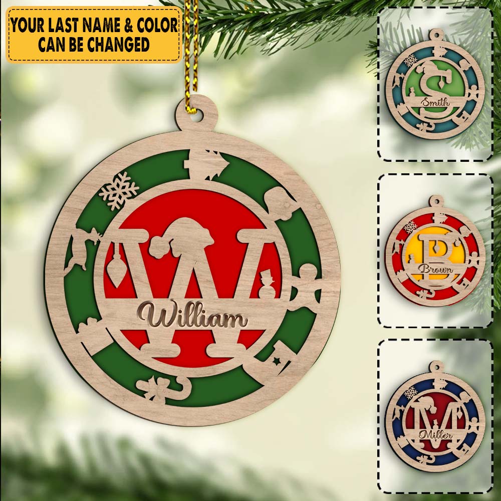 Personalized Christmas Alphabet Custom Name Wood 2 Layer Ornament Christmas Ornament