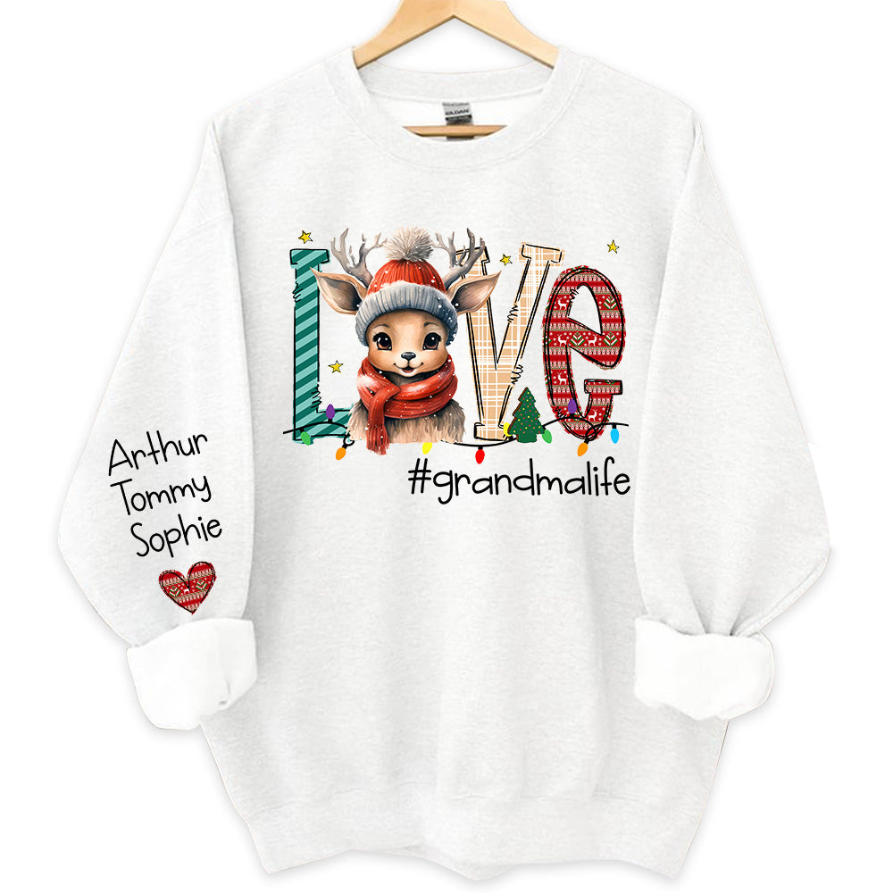 Personalized Love Grandmalife Reindeer Christmas Sweatshirt - Personalized Gifts For Grandma