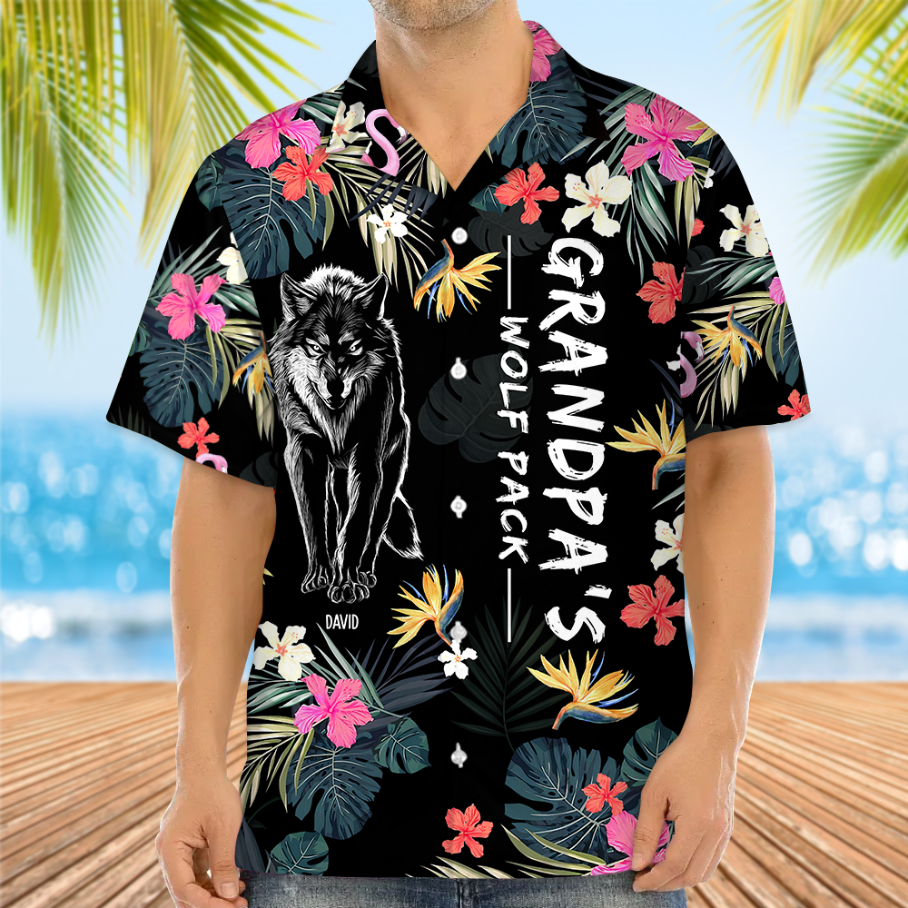 Grandpa Wolf Pack Personalized Hawaiian Shirt