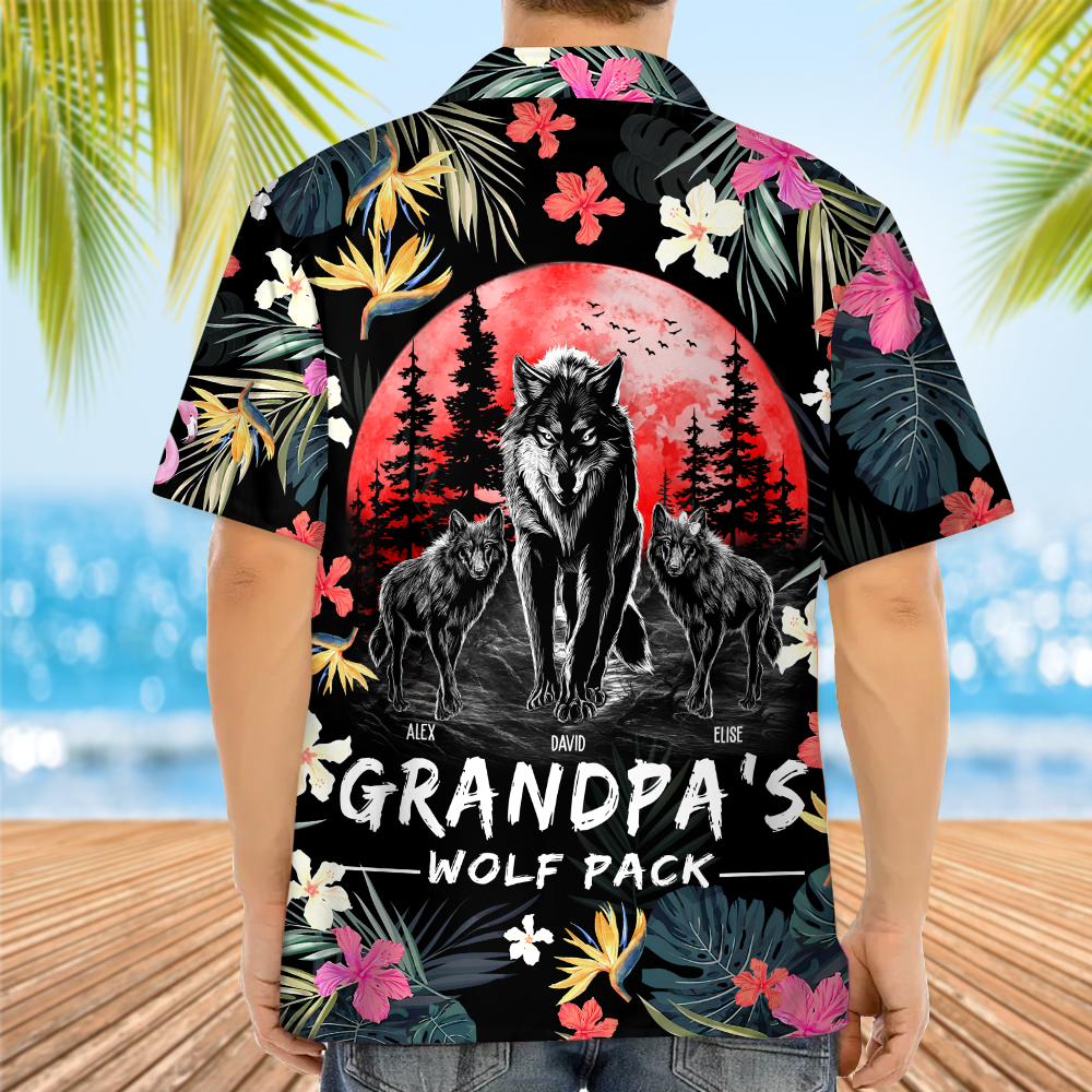 Grandpa Wolf Pack Personalized Hawaiian Shirt