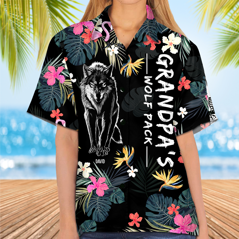 Grandpa Wolf Pack Personalized Hawaiian Shirt